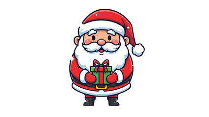Cute Santa Claus Cartoon Character Christmas Sticker Vector Illustration on Beige Background