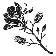 Obraz premium Elegant Magnolia Flower and Bud Branch Vector Illustration.