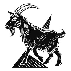 Obraz premium Majestic Black and White Goat Illustration with Horns.