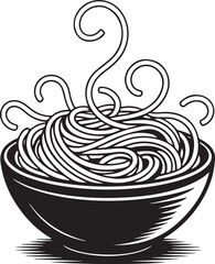 Silhouette Vector of Bowl of Spaghetti on White Background