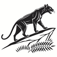Fototapeta premium Powerful Roaring Black Panther Wild Animal Vector.