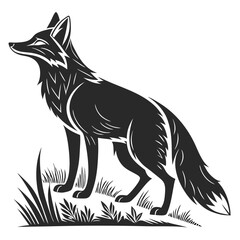Obraz premium Stylized Black Fox Standing in Grass Vector Illustration.
