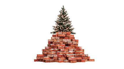 Christmas tree on a pyramid of bricks isolated on transparent background