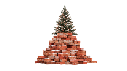 Christmas tree on a pyramid of bricks isolated on transparent background