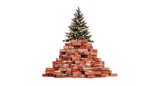 Christmas tree on a pyramid of bricks isolated on transparent background
