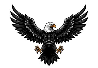 Obraz premium Majestic Black and White Eagle Illustration with Spread Wings on White Background