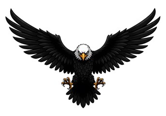 Obraz premium Majestic Black Eagle with Spread Wings Flying in White Background