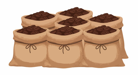 Burlap Sacks Filled with Coffee Beans Illustration for Coffee Production and Global Commodity Market Depiction
