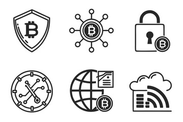 Fototapeta premium Collection of bitcoin cryptocurrency icons for digital finance and security
