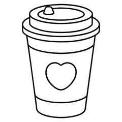 Simple black and white vector illustration of a coffee cup with heart icon scalable eps silhouette vector illustration white background