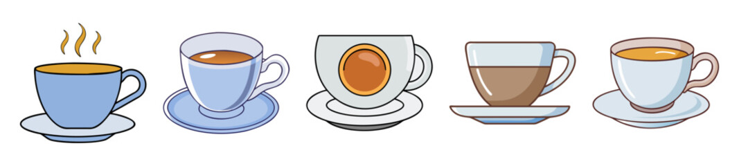 Assorted Collection of Cartoon Tea and Coffee Cups with Saucers