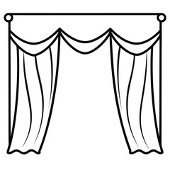 Black and white illustration of draped stage curtains with scalloped top edge Keywords: curtain, stage, theater, drapes, fabric, textile, window