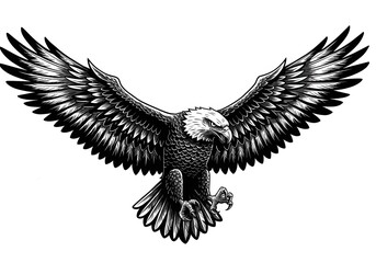 Obraz premium Black and White Eagle Illustration with Outstretched Wings on White Background