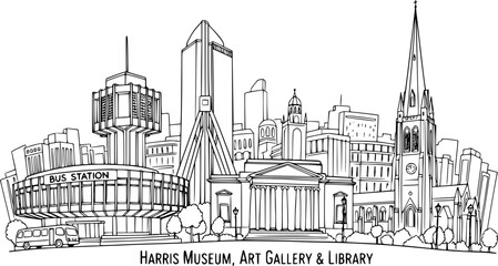 Obraz premium Building view with landmark of Preston is the city in England. Hand drawn sketch illustration in vector.