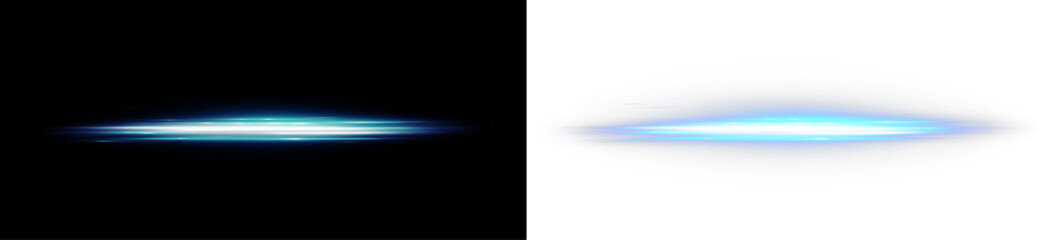 A striking pair of blue lights illuminated against a deep black background