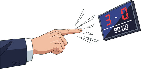 Sports Data Analysis &ndash; Hand interacting with digital scoreboard and performance icons on screen, symbolizing live sports results, analytics, and real-time match updates in modern technology.