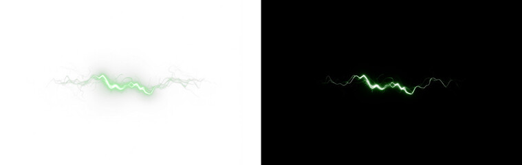 A striking pair of vibrant green lightning bolts against a black background