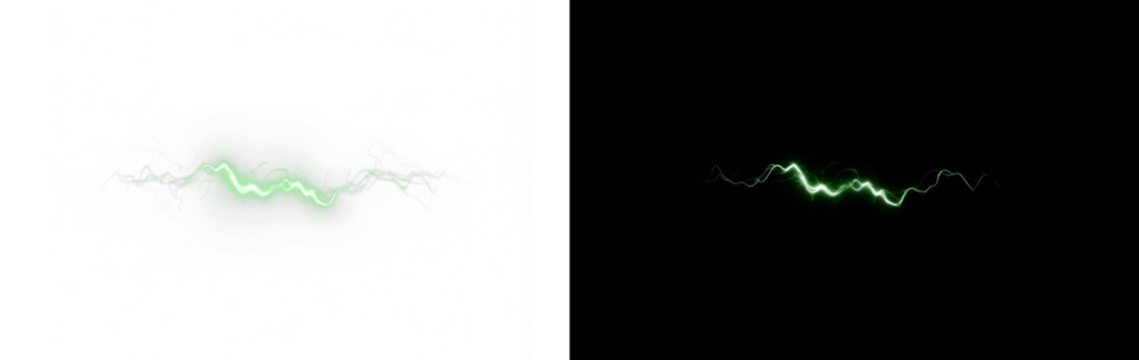 A striking pair of vibrant green lightning bolts against a black background - Powered by Adobe