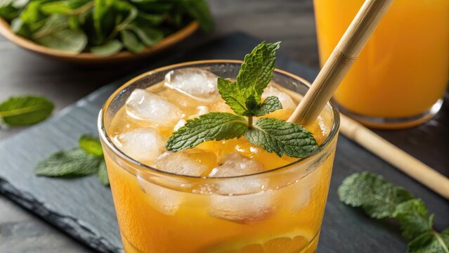 A cool, refreshing glass of fresh lemonade with mint and ice is the perfect drink for a hot summer day
