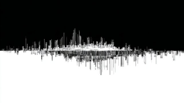 Futuristic Digital Cityscape with Glitch Effect and Binary Contrast in a Dark Design Aesthetic