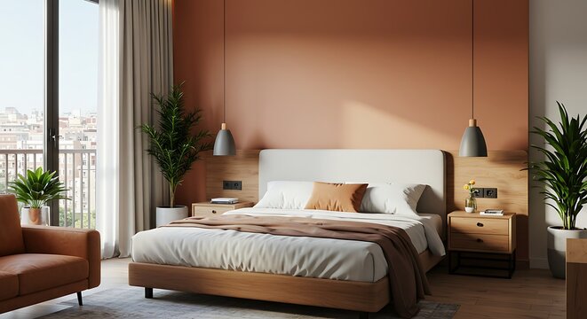Warm Hues & Sunlight: Serene Bedroom 3D Render