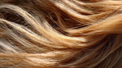 Fototapeta premium Close-up View of Flowing Golden Hair Strands Illuminated by Natural Light Showcasing Softness and Texture in a Warm Setting
