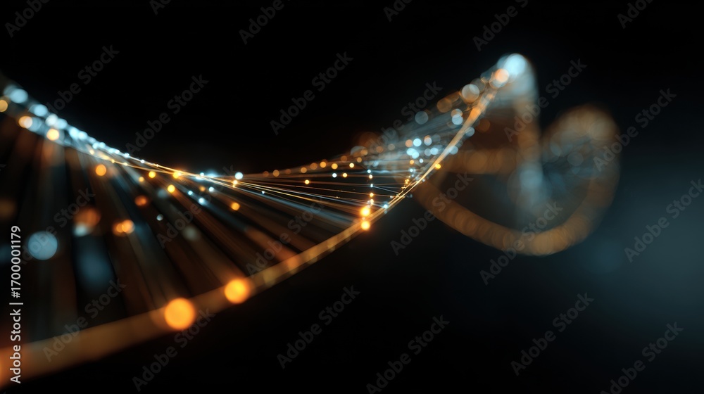 Wall mural abstract dna strand with glowing nodes and connecting lines on a dark background in a blurred style