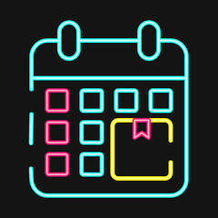 Icon delivery schedule. Export import elements. Icon in neon style.
