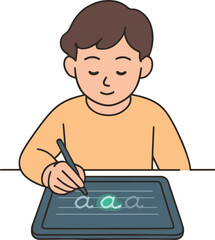 Student practicing handwriting on a digital slate AI smoothing strokes in real time illustration