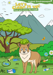 Lets clean it up fun logic game for kids with coyote cartoon