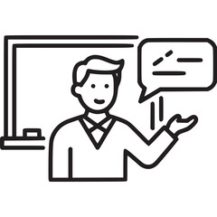 Illustration of a teacher with a blackboard isolated on white background, representing education, teaching, and knowledge transfer in a minimalist design