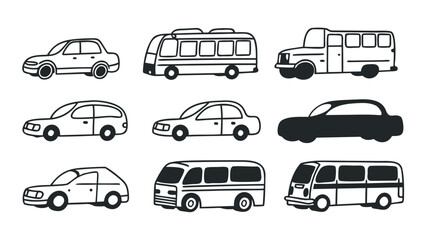 Fototapeta premium Collection of diverse vehicle outlines for transportation concepts and designs