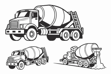 Collection of Cement Mixer Truck Illustrations.