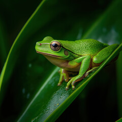 Obraz premium green frog on a green leave