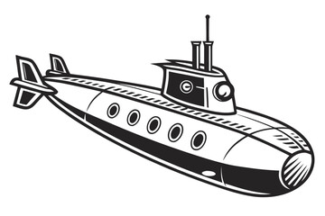 Stylized Black and White Submarine Illustration.