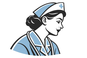 Vintage Nurse Portrait with Blue Uniform and Cap.