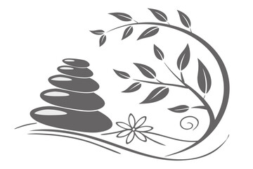 Zen Stones and Branch with Leaves.