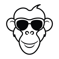 Obraz premium Simple Line Art Monkey Face with Sunglasses and Subtle Smile Black and White Keywords: monkey, face, sunglasses, cool, smiling, cartoon, animal