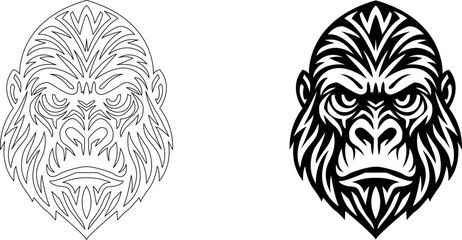 gorilla face line art and illustration 