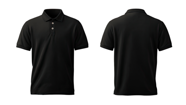 Black polo shirt mockup, front and back views