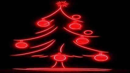 A glowing red Christmas tree rotates on a dark black background, featuring an abstract sci-fi geometric corridor, creating a futuristic VJ Christmas visual concept. - Powered by Adobe