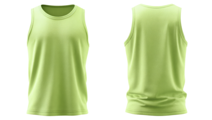 Front and back view of a light lime green sleeveless top.  Simple design,  no embellishments.  Flat lay, digitally rendered
