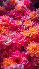 Fototapeta premium Close-up view of vibrant pink and orange flowers, showcasing intricate details and a profusion of blooms.