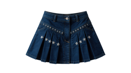 Denim mini skirt with star embellishments pleated design isolated on white background