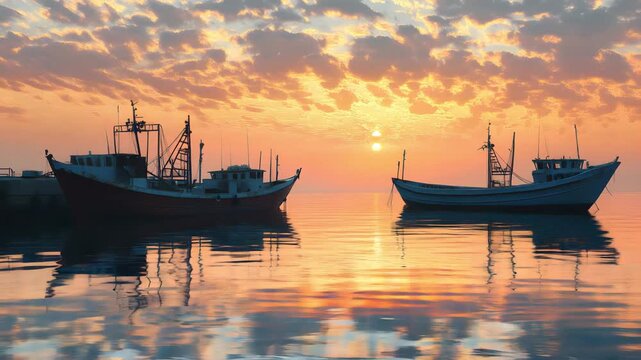 Sunset reflection on Red Sea in Yanbu harbor 