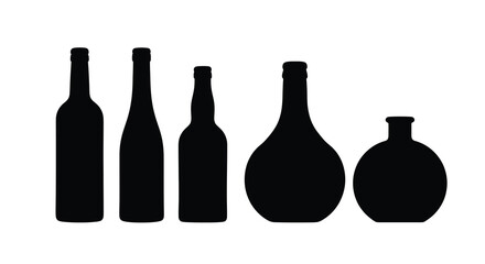 Set of black bottle silhouettes, vector illustration icon