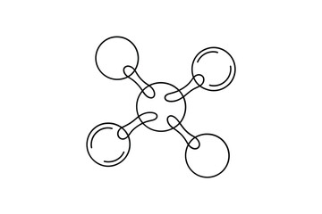 Stylized molecular structure with central atom and four orbiting atoms