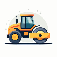 Yellow Road Roller Vehicle With Large Wheels On Gray Background