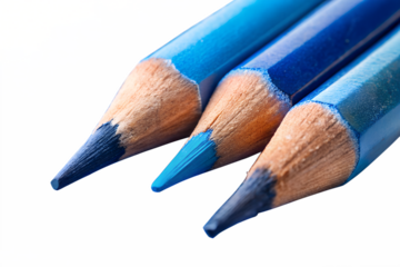 Three blue colored pencils isolated on white background