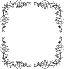 Elegant decorative floral vine frame border with leaves and swirls, vintage ornamental vector artwork for invitations, greeting cards, certificates, and classic design decoration.